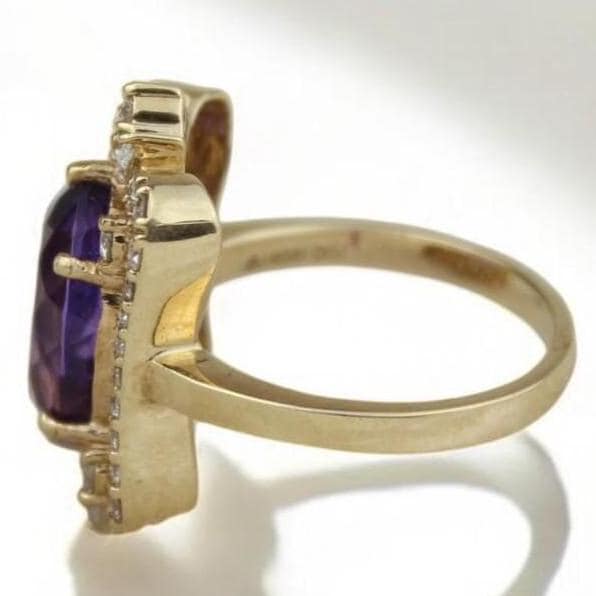 Oval Amethyst Diamond Halo Ring, 14k Solid Gold, Natural Diamonds, Statement Cocktail Ring, Faceted Gemstone Ring, Gift For Her