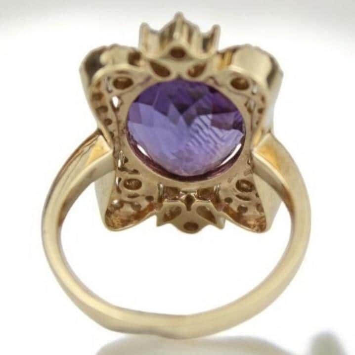 Oval Amethyst Diamond Halo Ring, 14k Solid Gold, Natural Diamonds, Statement Cocktail Ring, Faceted Gemstone Ring, Gift For Her