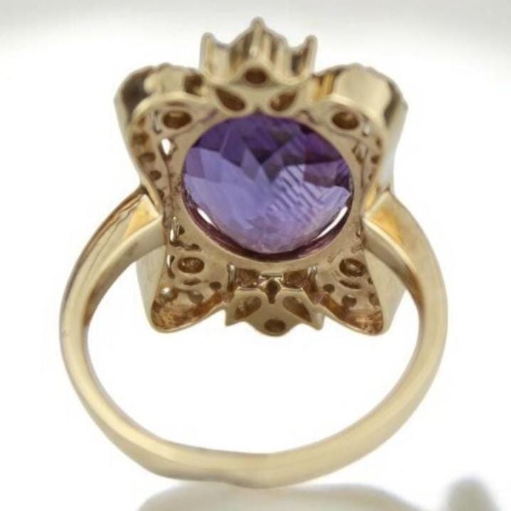 Oval Amethyst Diamond Halo Ring, 14k Solid Gold, Natural Diamonds, Statement Cocktail Ring, Faceted Gemstone Ring, Gift For Her