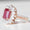 Load image into Gallery viewer, Emerald Cut Ruby Diamond Ring, 14k Solid Gold, Natural Diamonds, July Red Gemstone Halo Ring, Statement Birthstone Jewelry, Gift For Her
