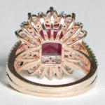 Load image into Gallery viewer, Emerald Cut Ruby Diamond Ring, 14k Solid Gold, Natural Diamonds, July Red Gemstone Halo Ring, Statement Birthstone Jewelry, Gift For Her
