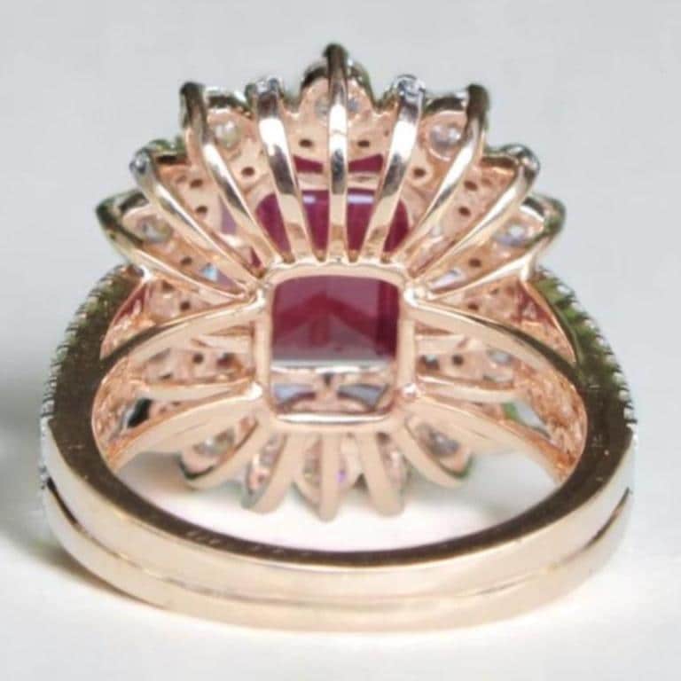 Emerald Cut Ruby Diamond Ring, 14k Solid Gold, Natural Diamonds, July Red Gemstone Halo Ring, Statement Birthstone Jewelry, Gift For Her