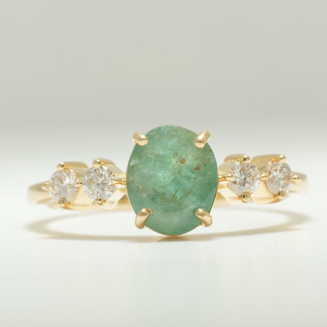 Oval Emerald Diamond Engagement Ring, 14K Solid Gold, Natural Diamond, Green Gemstone Promise Ring, Wedding Statement Ring, Gift For Her