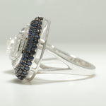 Load image into Gallery viewer, Blue Sapphire Diamond Ring, 14K Solid Gold, Pear &amp; Oval Natural Diamond, Open Cuff Halo Gemstone Ring, Cocktail Statement Ring, Gift For Her
