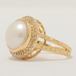 Load image into Gallery viewer, Pearl Halo Diamond Ring, 14K Solid Gold, Natural Diamonds, Gemstone Cocktail Ring, Birthstone Statement Jewelry, Gift for her
