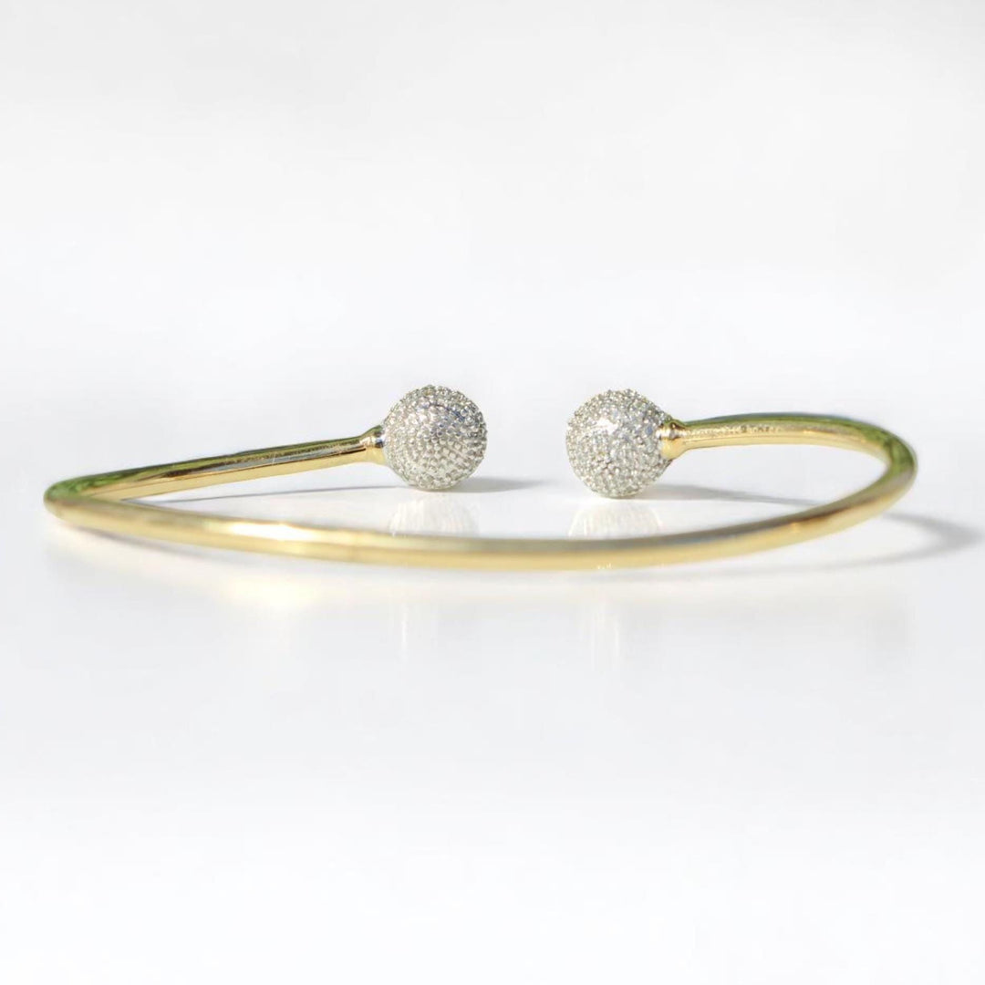 Orbs Natural Diamond Open Cuff Bracelet: 14K Solid Gold Stackable Minimalist Bangle Jewellery, Certified Jewelry