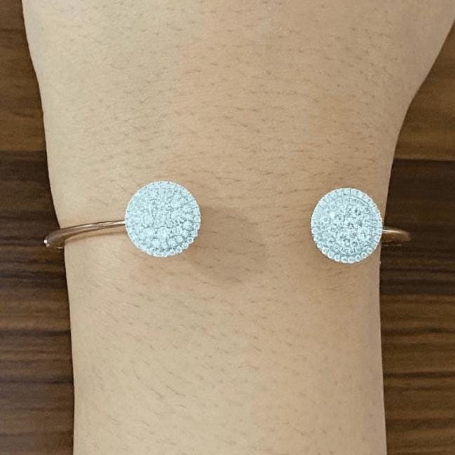 Circle Gold Diamond Bracelet, 14K Solid Gold, Natural Diamonds, Cluster Setting Bracelet, Stackable Open Cuff, Minimalistic Bracelet