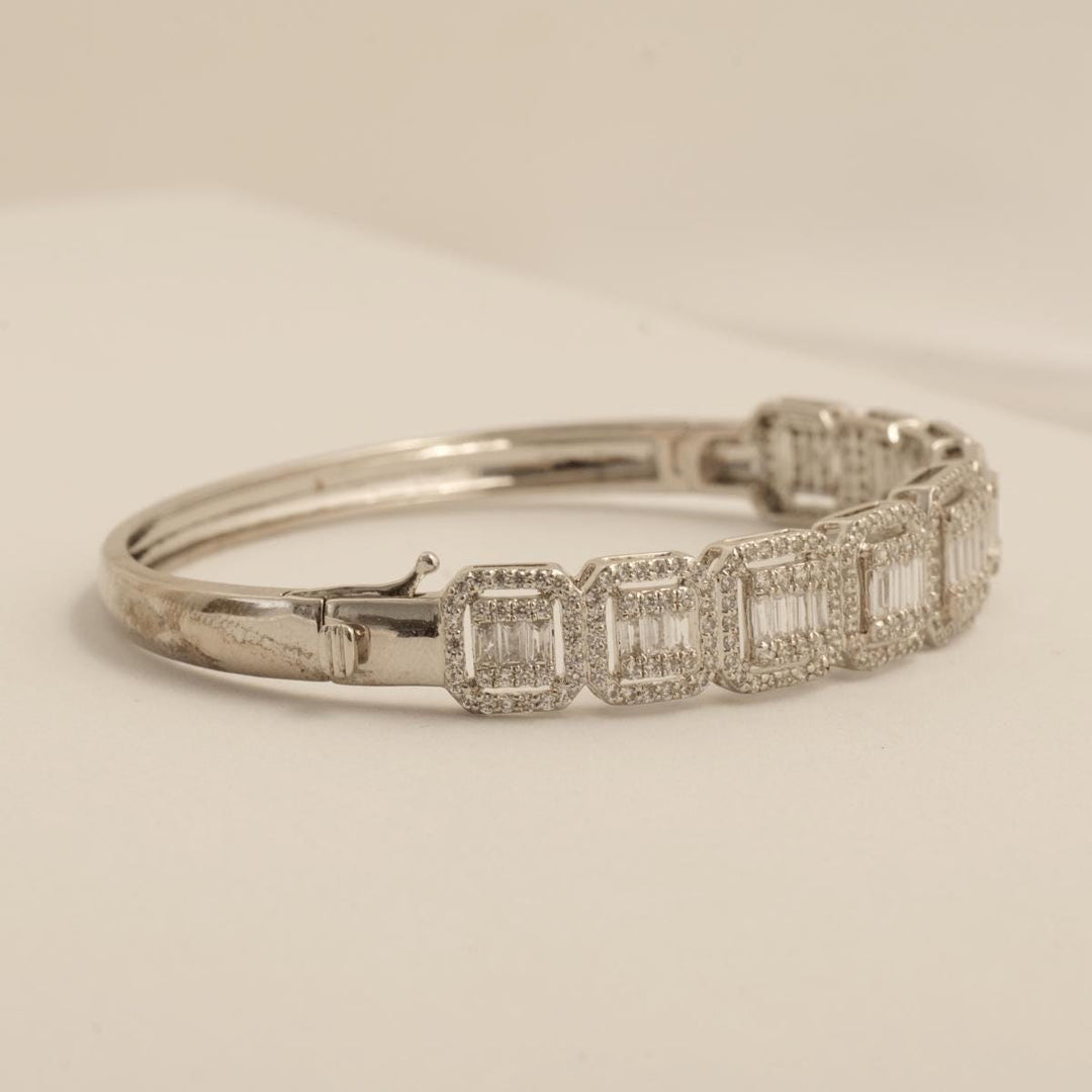 Square Halo Diamond Bracelet, 14k Solid Gold, Natural Diamonds, Illusion Cocktail Bangle, Baguette Pave Jewelry, Bridal Statement Jewelry