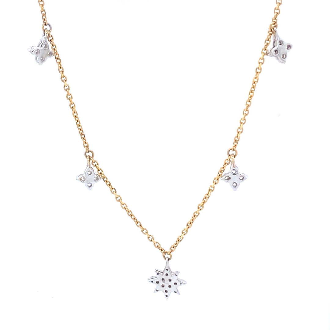 Starburst Diamond Station Necklace, 14k Solid Gold, Natural Diamonds, Stacking Minimalist Necklace, Dangling Charm Jewelry, Everyday Wear