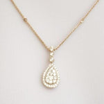 Load image into Gallery viewer, Halo Teardrop Diamond Necklace, 14k Solid Gold, Natural Diamonds, Cluster Set Bridal Chain Pendant, Minimalist Stacking Jewelry

