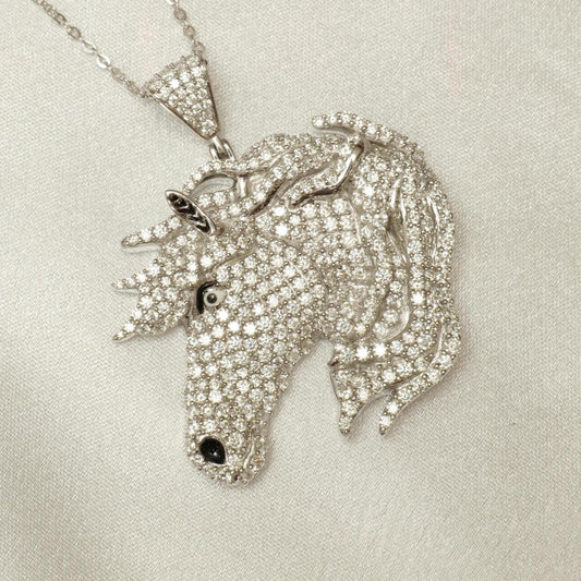 Horse Diamond Pendant Necklace, 14k Solid Gold, Natural Diamond, Majestic Equine Necklace, Animal Equestrian Hip Hop Chain Necklace