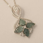 Load image into Gallery viewer, Infinity Loop Diamond Pendant Necklace, 14k Solid Gold, Natural Diamonds, Leaf Green Gemstone Statement Pendant, Stacking Minimalist Jewelry
