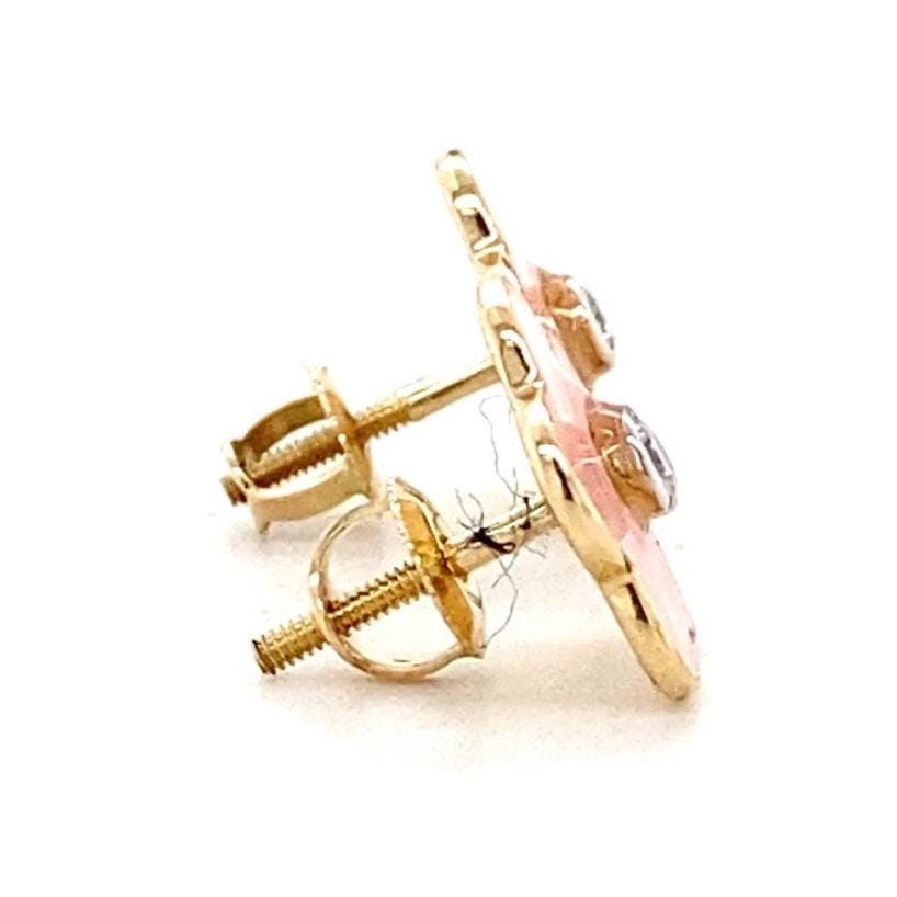 Kids Enameled Flower Diamond Stud Earrings, 14k Solid Gold, Natural Diamonds, Kids jewelry, Gift for toddlers, girls and kids