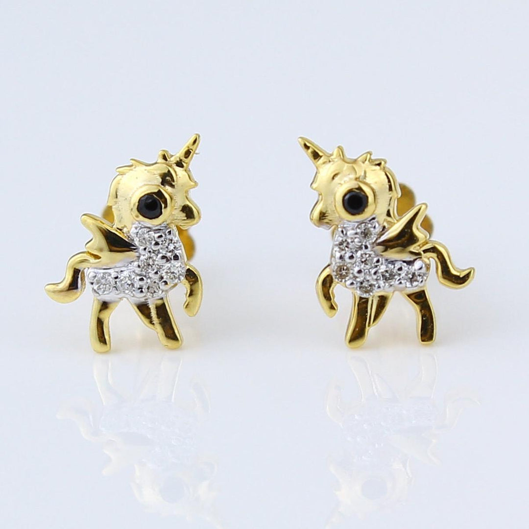 Kids Unicorn Diamond Stud Earrings, 14k Solid Gold, Natural Diamonds, Kids Jewelry, Gift for toddlers, girls, and kids Gift For Her