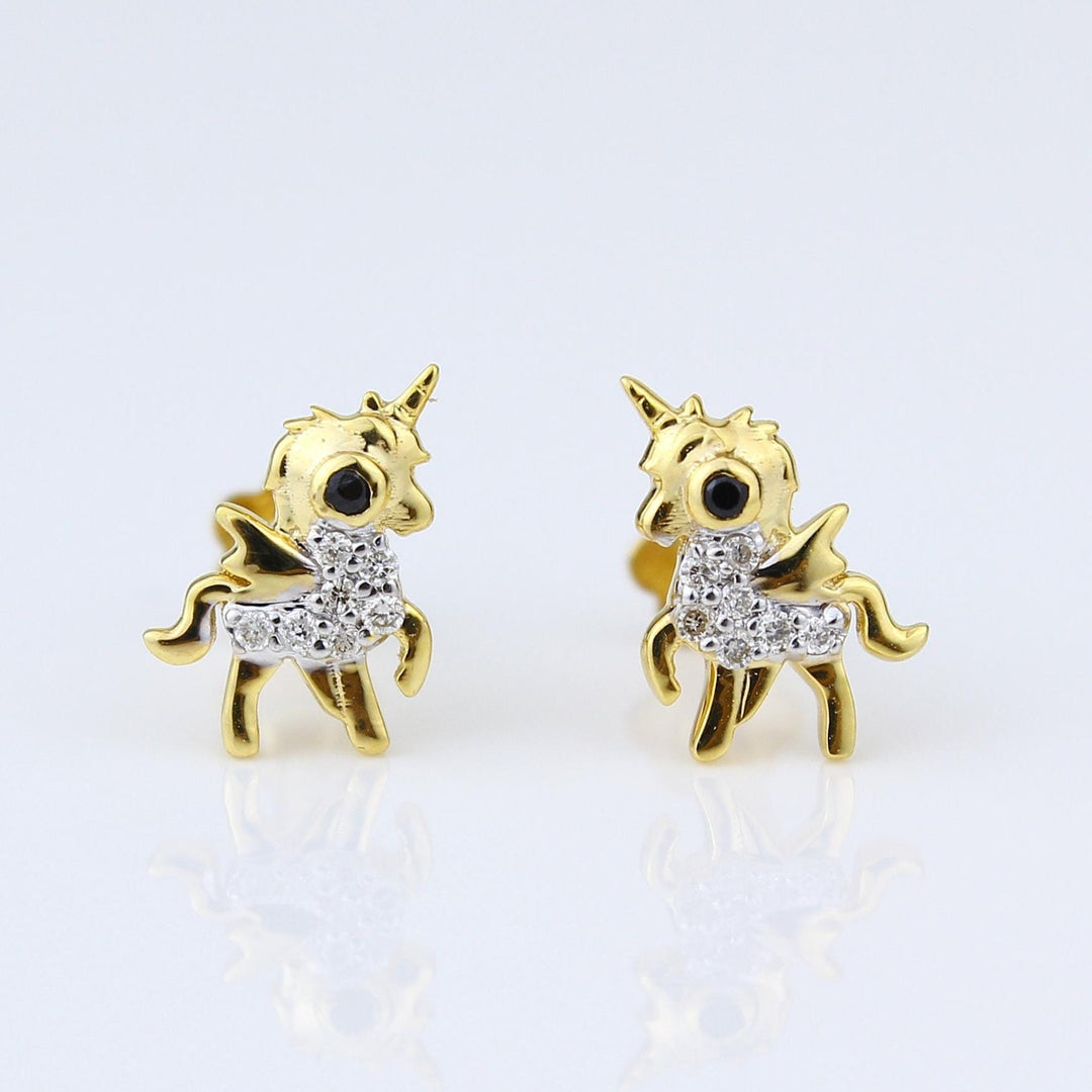 Kids Unicorn Diamond Stud Earrings, 14k Solid Gold, Natural Diamonds, Kids Jewelry, Gift for toddlers, girls, and kids Gift For Her