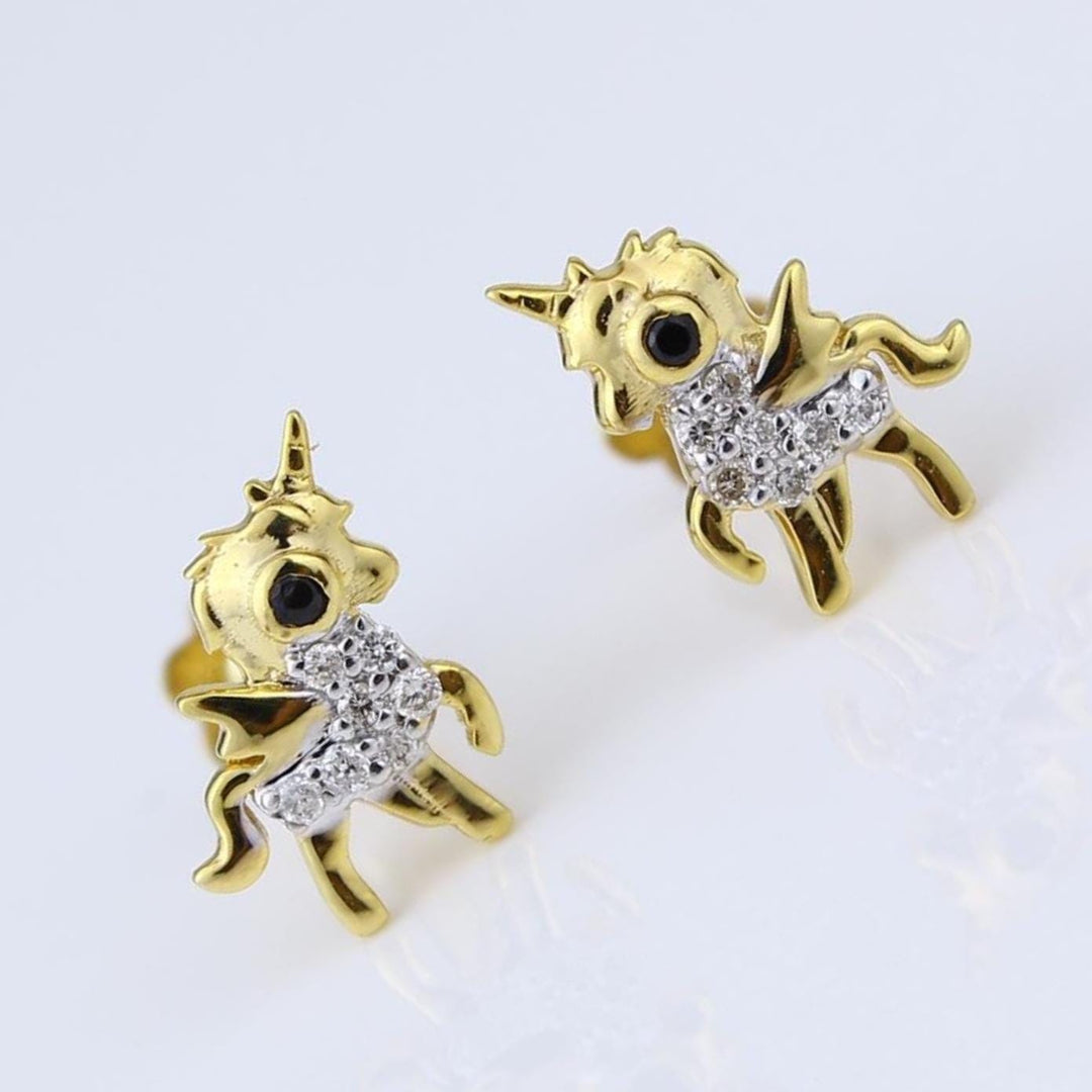 Kids Unicorn Diamond Stud Earrings, 14k Solid Gold, Natural Diamonds, Kids Jewelry, Gift for toddlers, girls, and kids Gift For Her