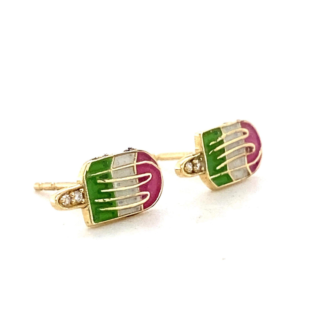 Kids Ice Cream Candy Diamond Stud Earrings, 14k Solid Gold With Enameling, Natural Diamonds, Kids Jewelry, Gift for toddlers, girls and kids