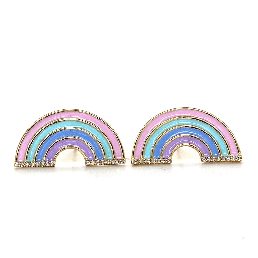 Kids Rainbow Diamond Stud Earrings, 14k Solid Gold With Enameling, Natural Diamonds, Kids jewelry, Gift for toddlers/girls/kids