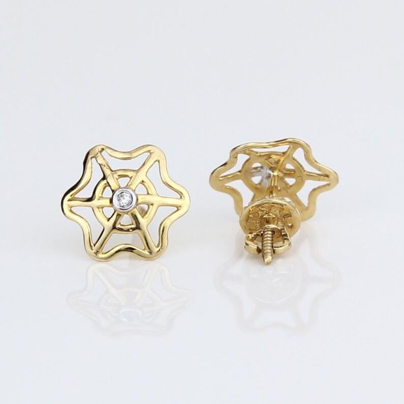 Kids Spider Web Diamond Stud Earrings, 14k Solid Gold, Natural Diamonds, Kids Jewelry, Gift for toddlers, girls and kids