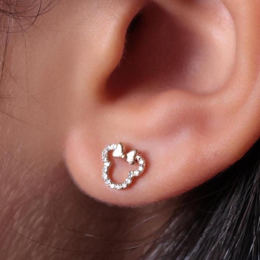 Kids Minnie Mouse Natural Diamond Earrings: 14k Solid Gold Disney Inspired Studs, Gift for toddlers/girls/kids