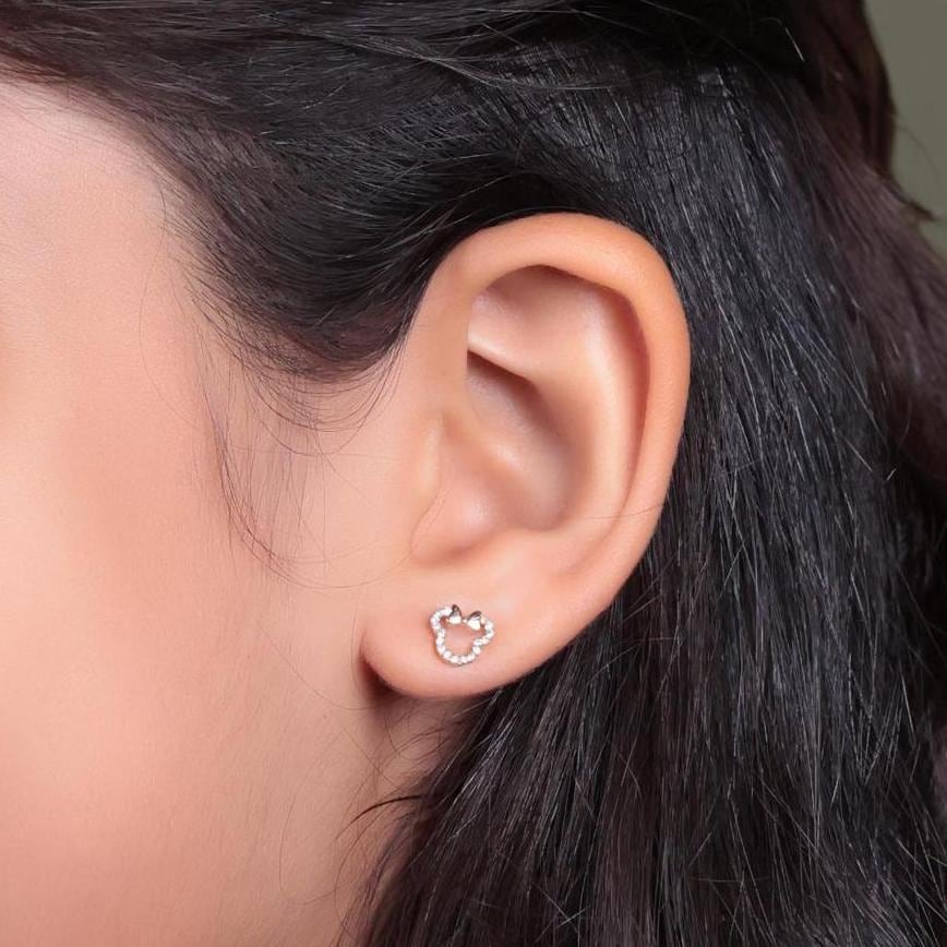 Kids Minnie Mouse Diamond Earrings, 14k Solid Gold, Natural Diamonds, Disney Inspired Studs, Gift for toddlers/girls/kids