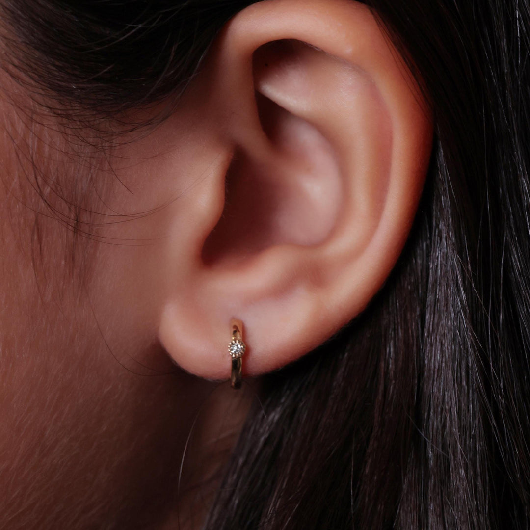 Diamond Sunburst Huggie Kids Earrings, 14k Solid Gold, Natural Diamonds, Kids jewelry,   Everyday Hoops, Gift for toddlers, girls and kids