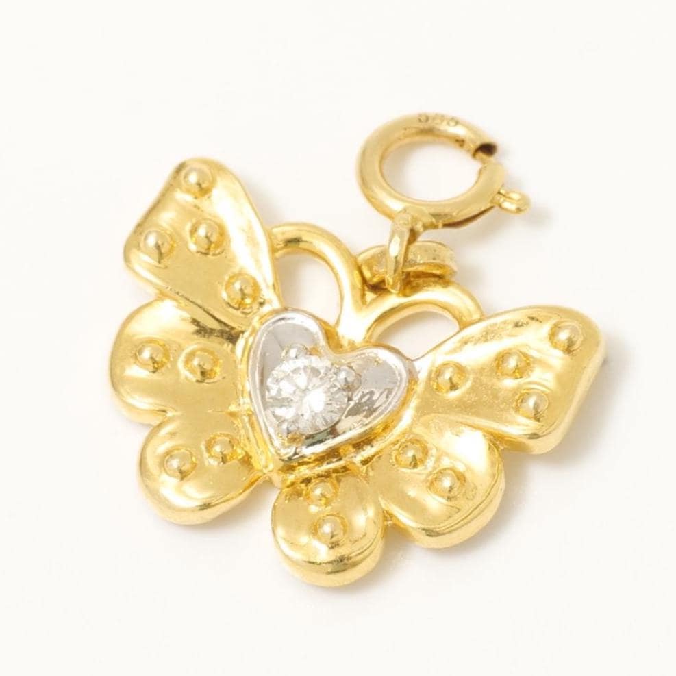 Butterfly Heart Diamond Charm, 14k Solid Gold, Natural Diamonds, Everyday Minimalistic Pendant, Dual Tone Layering Necklace, Ready To Ship