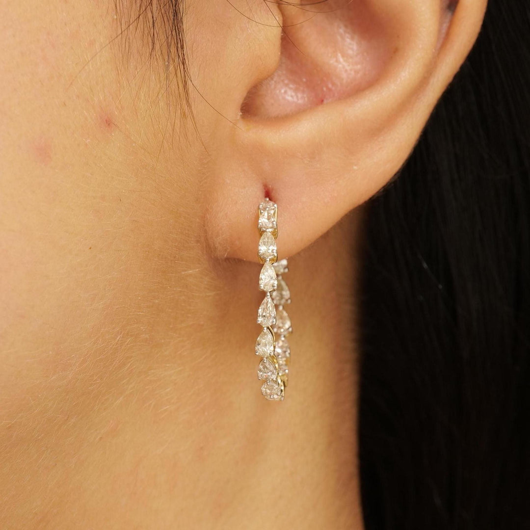 Teardrop Diamond Hoop Earrings, 14K Solid Gold, Pear Natural Diamonds, Inside Out Hoops, Everyday Statement Jewelry