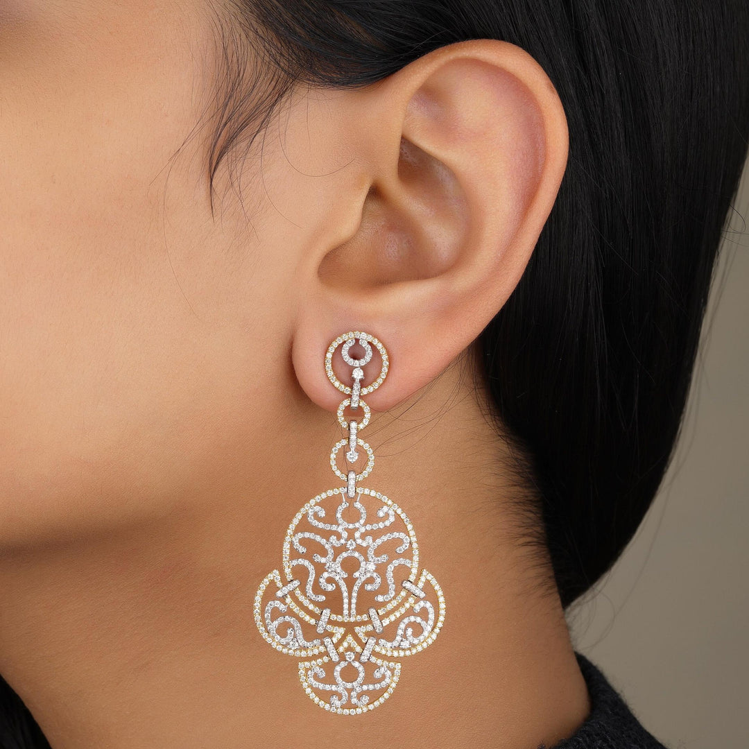 Filigree Chandelier Diamond Earrings, 14K Solid Gold, Natural Diamonds, Two Tone Long Earrings, Bridal Statement Jewelry, Wedding Danglers