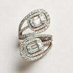 Load image into Gallery viewer, Swirl Diamond Bypass Ring, 14k Solid Gold, Natural Diamonds, Halo Set Cocktail Ring, Illusion Ring, Full Finger Statement Ring, Gift for Her

