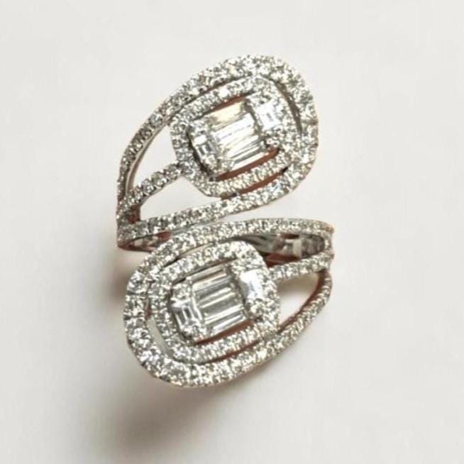 Swirl Diamond Bypass Ring, 14k Solid Gold, Natural Diamonds, Halo Set Cocktail Ring, Illusion Ring, Full Finger Statement Ring, Gift for Her