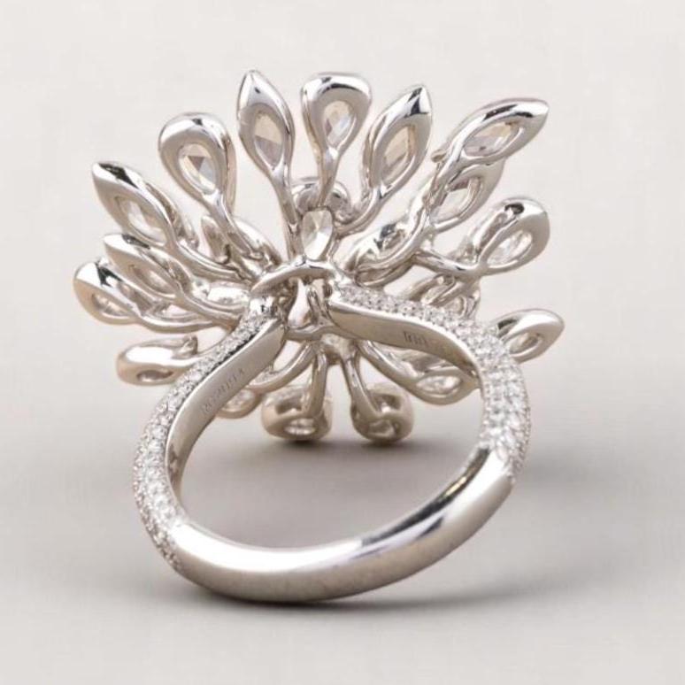 Peacock Feather Diamond Ring, 14k Solid Gold, Rosecut Natural Diamonds, Cocktail Statement Ring, Bold Cluster Ring, Gift For Her
