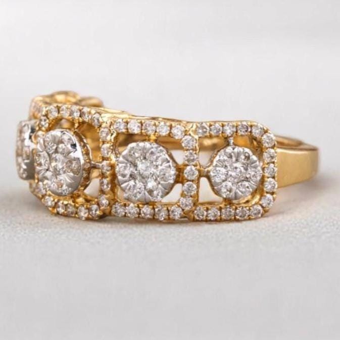 Diamond Halo Eternity Ring, 14k Solid Gold, Natural Diamonds, Illusion Setting, Open Frame Pavé Band, Two Toned Statement Ring, Gift For Her