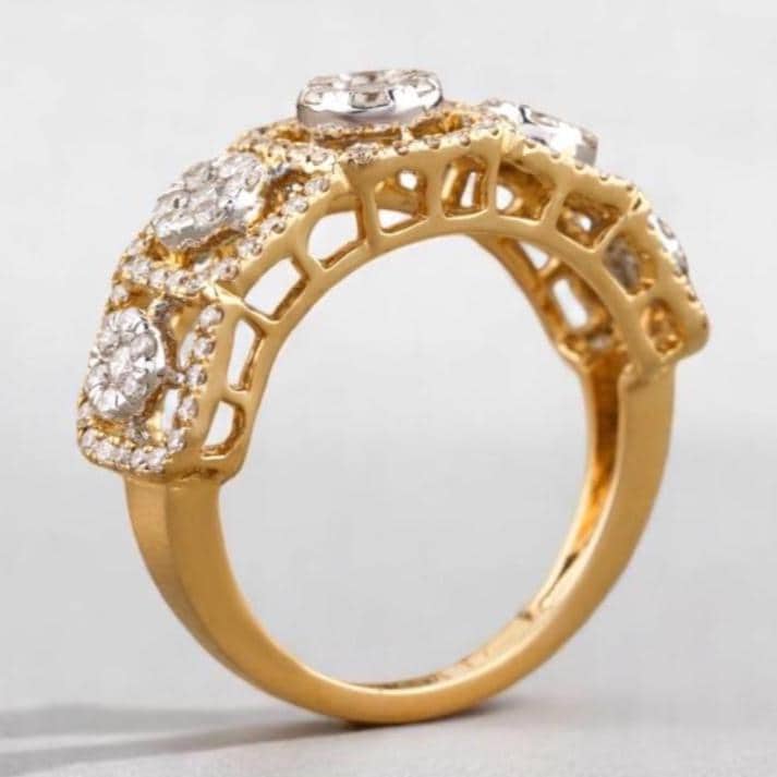 Diamond Halo Eternity Ring, 14k Solid Gold, Natural Diamonds, Illusion Setting, Open Frame Pavé Band, Two Toned Statement Ring, Gift For Her