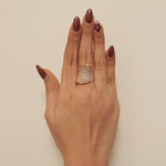 Load image into Gallery viewer, Wide Diamond Ring, 14K Solid Gold, Natural Diamonds, Bold Statement Ring, Net Pattern Diamond Ring, Full Finger Ring, Gift For Her
