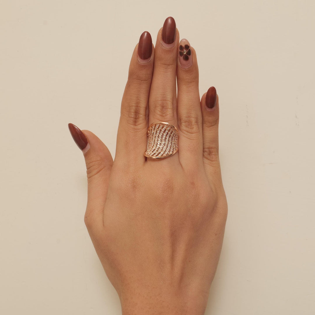 Wide Diamond Ring, 14K Solid Gold, Natural Diamonds, Bold Statement Ring, Net Pattern Diamond Ring, Full Finger Ring, Gift For Her