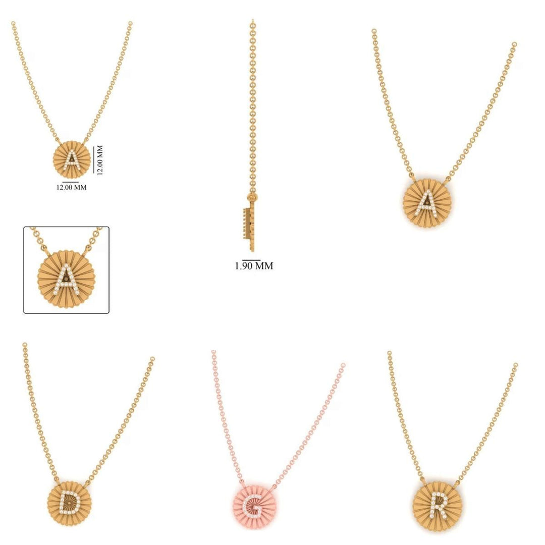 Personalized Medallion Initial Diamond Necklace, 14k Solid Gold, Natural Diamonds, Minimalist Custom Jewelry, Stacking Letter Charm Necklace