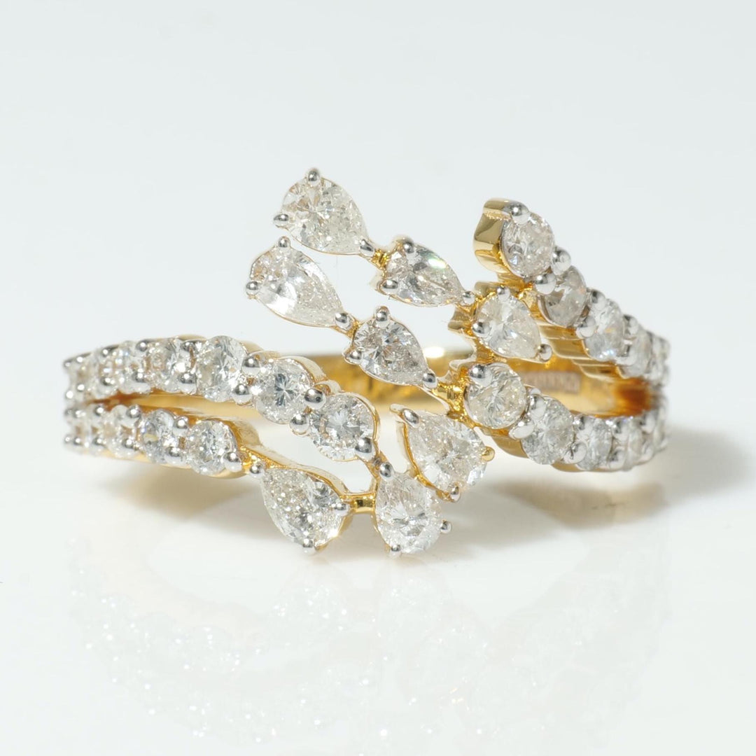 Leaf Branch Diamond Ring, 14k Solid Gold, Natural Diamonds, Cluster Bypass Jewelry, Statement Cocktail Jewelry, Wrap Bridal Wedding Ring