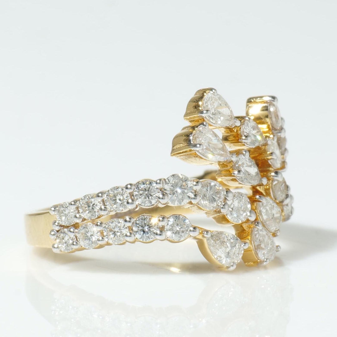 Leaf Branch Diamond Ring, 14k Solid Gold, Natural Diamonds, Cluster Bypass Jewelry, Statement Cocktail Jewelry, Wrap Bridal Wedding Ring