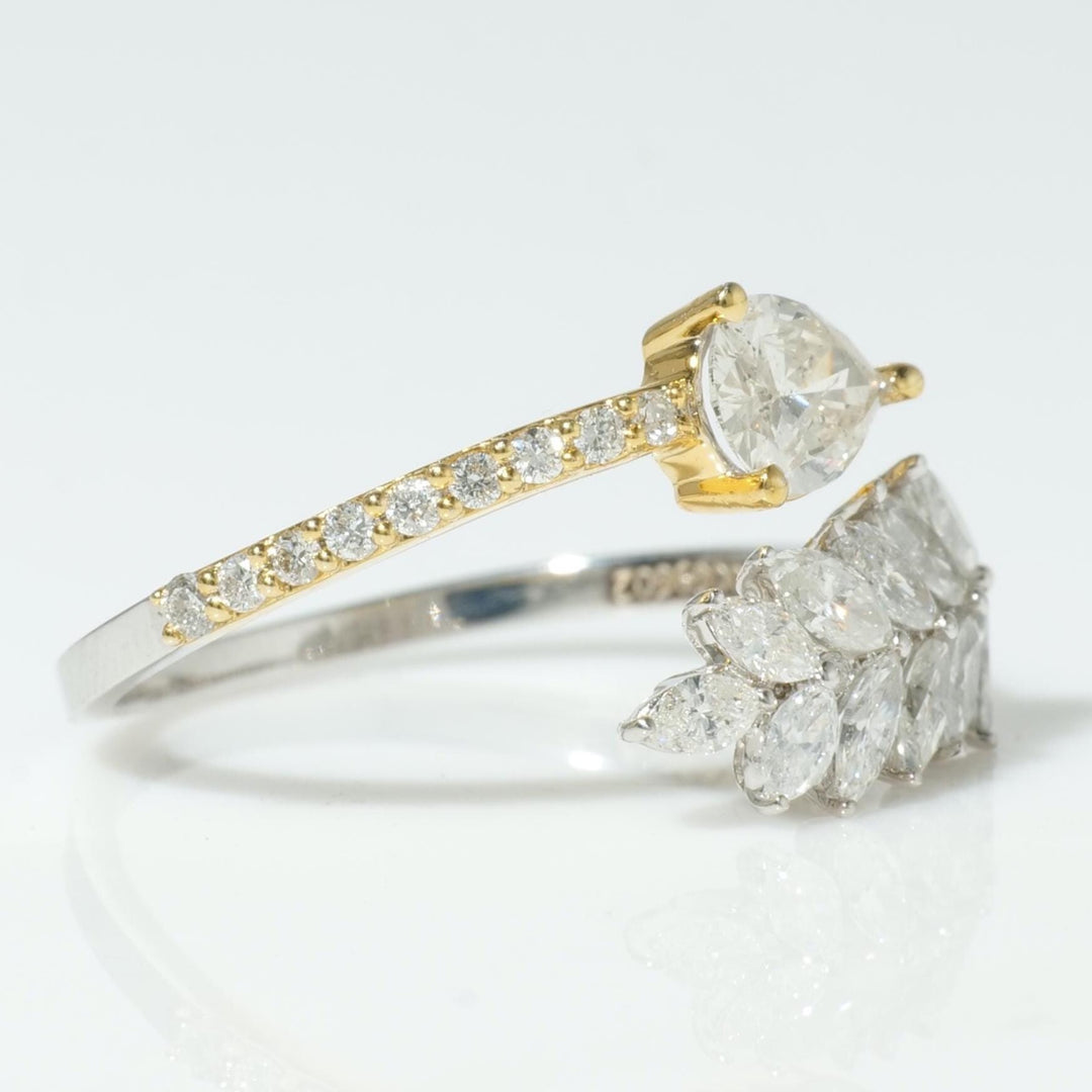Pear Leaf Diamond Ring, 14k Solid Gold, Natural Diamonds, Cluster Split Jewelry, Open Wrap Two Tone  Band, Statement Cocktail Jewelry