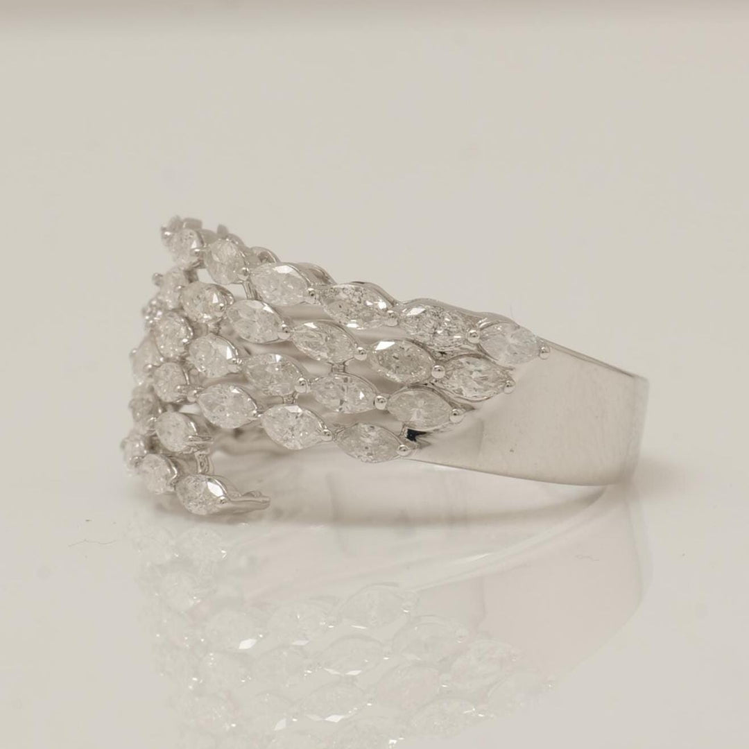 Marquise Wide Diamond  Ring, 14k Solid Gold, Natural Diamonds, Multi Row Leaf Band, Statement Cocktail Jewelry, Wrap Bridal Wedding Ring