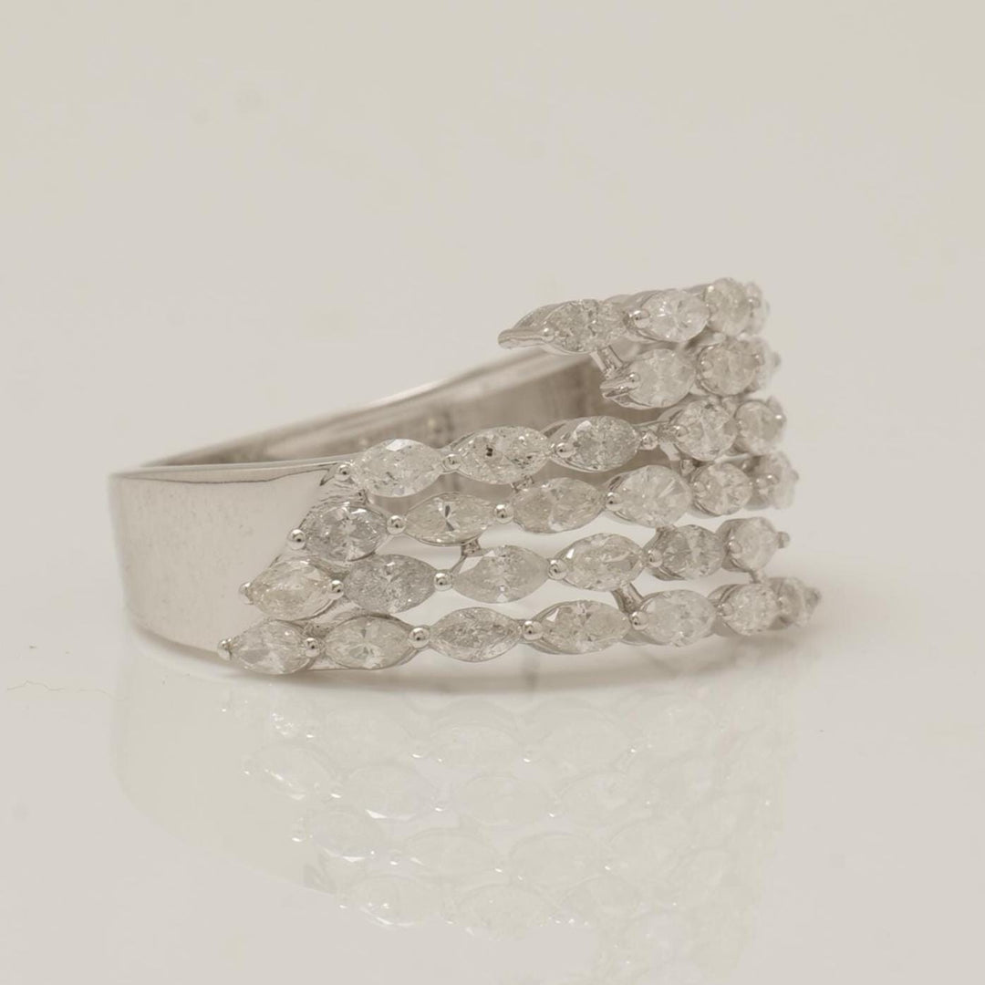 Marquise Wide Diamond  Ring, 14k Solid Gold, Natural Diamonds, Multi Row Leaf Band, Statement Cocktail Jewelry, Wrap Bridal Wedding Ring