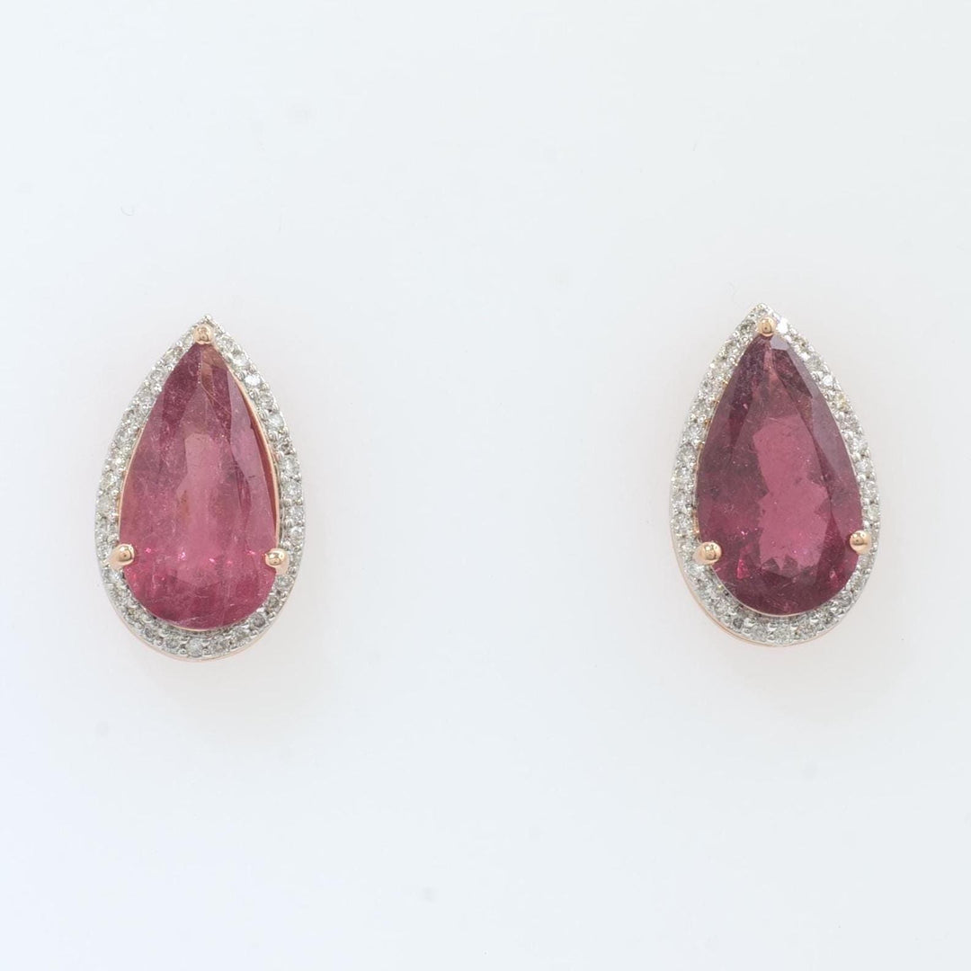 Pear Tourmaline Halo Diamond Stud Earrings, 14k solid Gold, Natural Diamonds, Tear Drop Gemstone Studs, Statement Everyday Jewelry