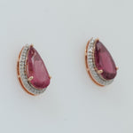 Load image into Gallery viewer, Pear Tourmaline Halo Diamond Stud Earrings, 14k solid Gold, Natural Diamonds, Tear Drop Gemstone Studs, Statement Everyday Jewelry
