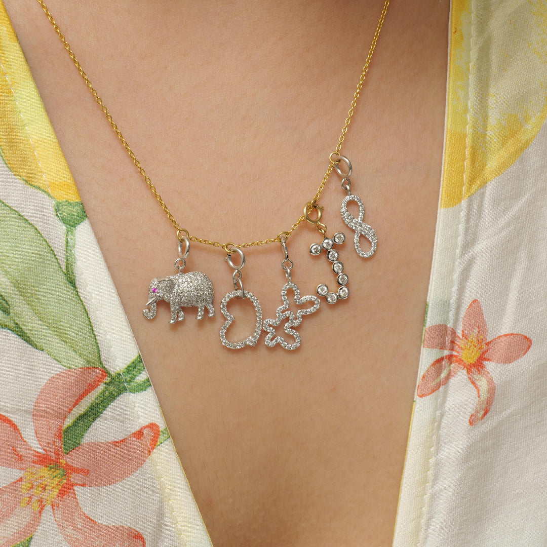 Infinity Diamond Charm, 14k Solid Gold, Natural Diamonds, Everyday Stacking Necklace, Geometric Minimal Loop Pendant, Ready To Ship