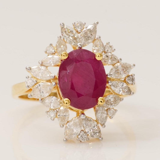 Oval Ruby Diamond Ring, 14k Solid Gold, Natural Diamonds, GemstoneStatement Ring, Bold Cocktail Ring, Ready To Ship, IGI Certified