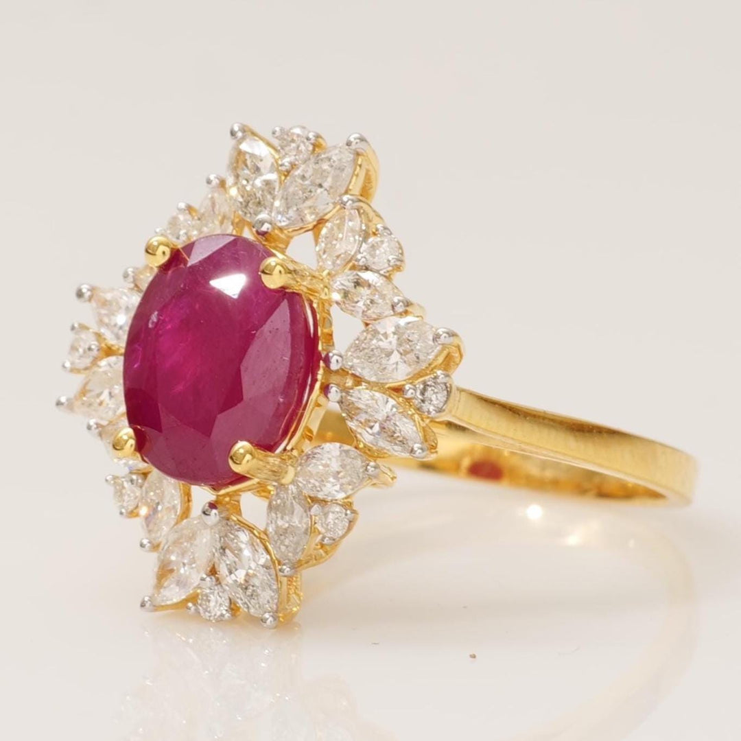 Oval Ruby Diamond Ring, 14k Solid Gold, Natural Diamonds, GemstoneStatement Ring, Bold Cocktail Ring, Ready To Ship, IGI Certified