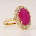 Load image into Gallery viewer, Oval Ruby Double Halo Diamond Ring, 14k Solid Gold, Natural Diamond, Cocktail Gemstone Jewelry, Statement Ring, Ready To Ship, IGI Certified
