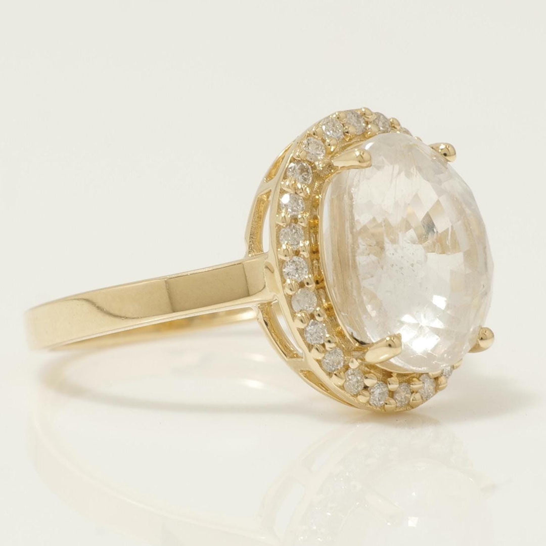 White Sapphire Oval Halo Diamond Ring, 14k Solid Gold, Natural Diamond, Cocktail Gemstone Statement Jewelry, Ready To Ship, HRD Certified