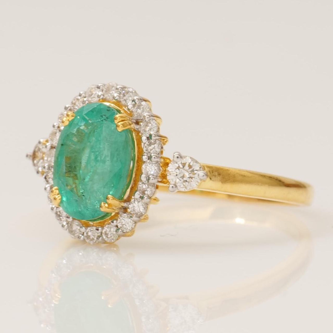 Oval Emerald Halo Diamond Ring, 14k Solid Gold, Natural Diamond, Statement Dual Tone Jewelry, Cocktail Ring, Engagement Wedding Ring